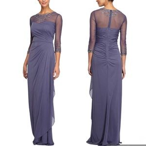 NEW Alex Evenings A-Line Mesh Gown Beaded Illusion Sweetheart Neckline Size 12